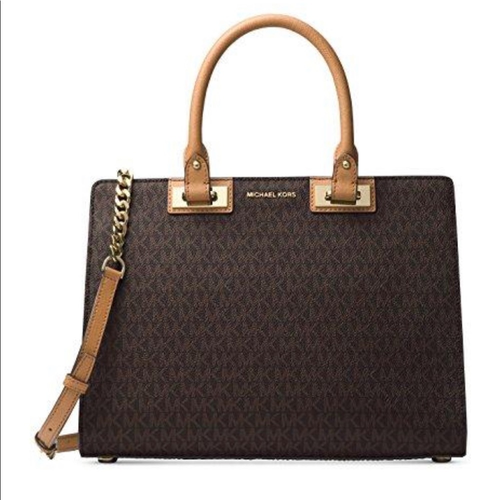 Michael Kors Quinn brown logo satchel.  NWT